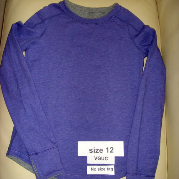 Ivivva Girl by Lululemon 🍋Long sleeve cotton top reversible purple size 12 - Picture 5 of 5